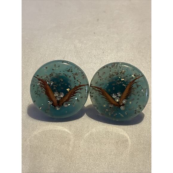 Unbranded Jewelry - Vintage Lucite Clip On Earrings Blue with Glitter and Rhinestones